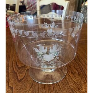 Princess House Heritage Crystal Pedestal Footed Bowl Compote Doves Hearts 8"